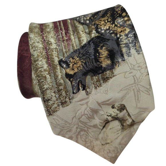 Endangered Species Silk Tie Wolves Forest Scene Made In USA - Picture 1 of 6